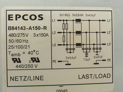 Epcos B84143-A150-R Line Filter 3x150A 440/250V 3Ph 6AWG