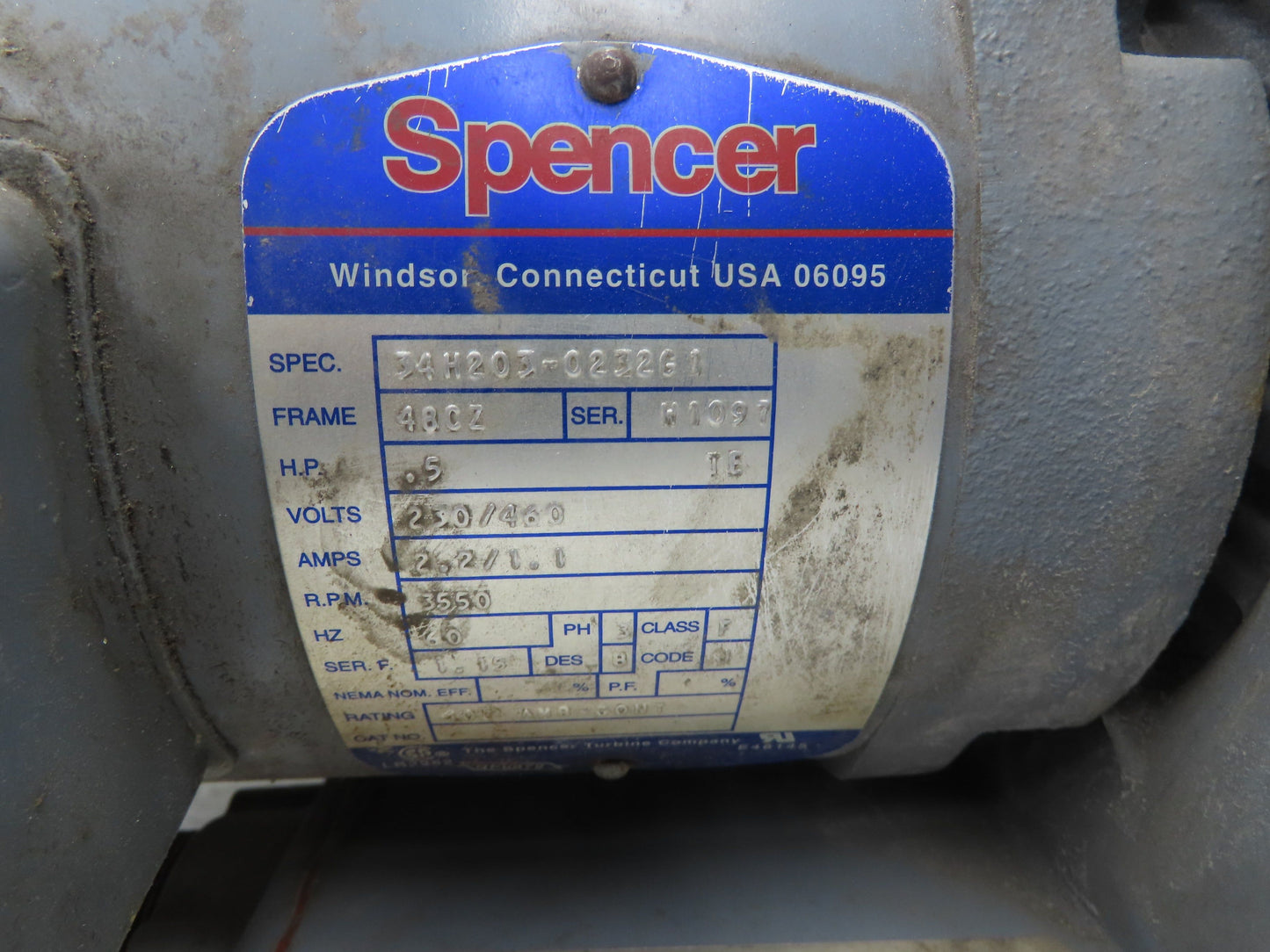 Spencer VB-003B-010 Vortex Regenerative Vacuum Blower 60CFM 1/2HP 230/460VAC 3PH
