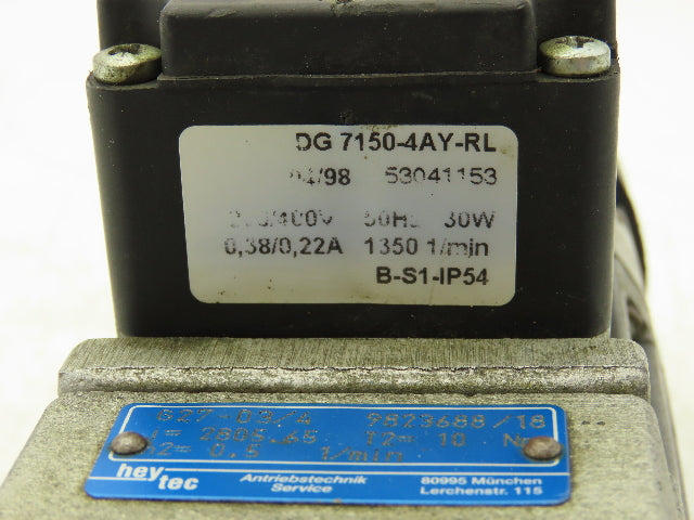 Heytec DG 7150-4AY-RL Inline Gearmotor 1/2 RPM 10Nm 30W 230/400V 3PH