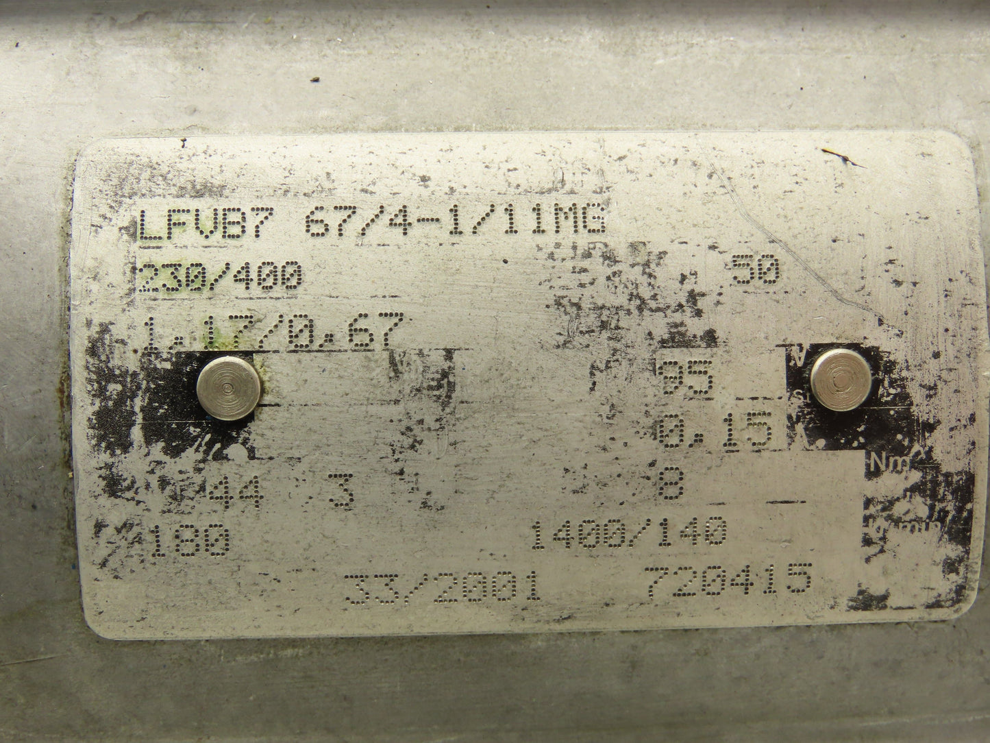 Zurrer LFVB7 67/4-1/11MG Brake Gearmotor 140-175 RPM 180W 230/400V 3PH IEC 63 LH