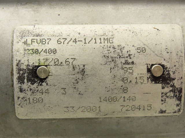 Zurrer LFVB7 67/4-1/11MG Brake Gearmotor 140-175 RPM 180W 230/400V 3PH IEC 63 LH