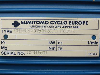 Sumitomo Cyclo CNFM03-4095GB-87/G F63M/4 Gearmotor 20rpm .25kw 220-480V 3PH 87:1