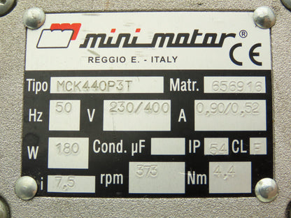 Mini Motor MCK440P3T Gearmotor 373rpm 180W 230-400V 7.5:1 Hollow Shaft
