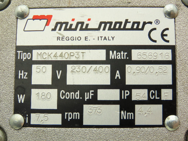 Mini Motor MCK440P3T Gearmotor 373rpm 180W 230-400V 7.5:1 Hollow Shaft
