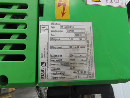 STAHL ST 1005-8/2 2/1 1 Ton 2000LB Electric Chain Hoist 11' Lift 4/16 FPM 460 V