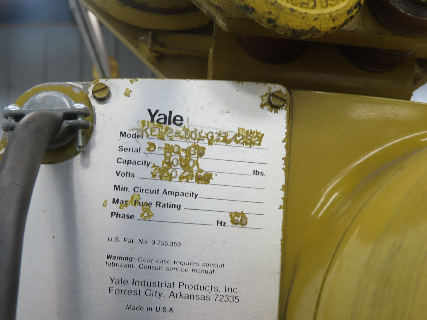 Yale KEL 2 Ton Electric Chain Hoist 8 FPM 10' Lift 230/460 Volt 3PH Trolley