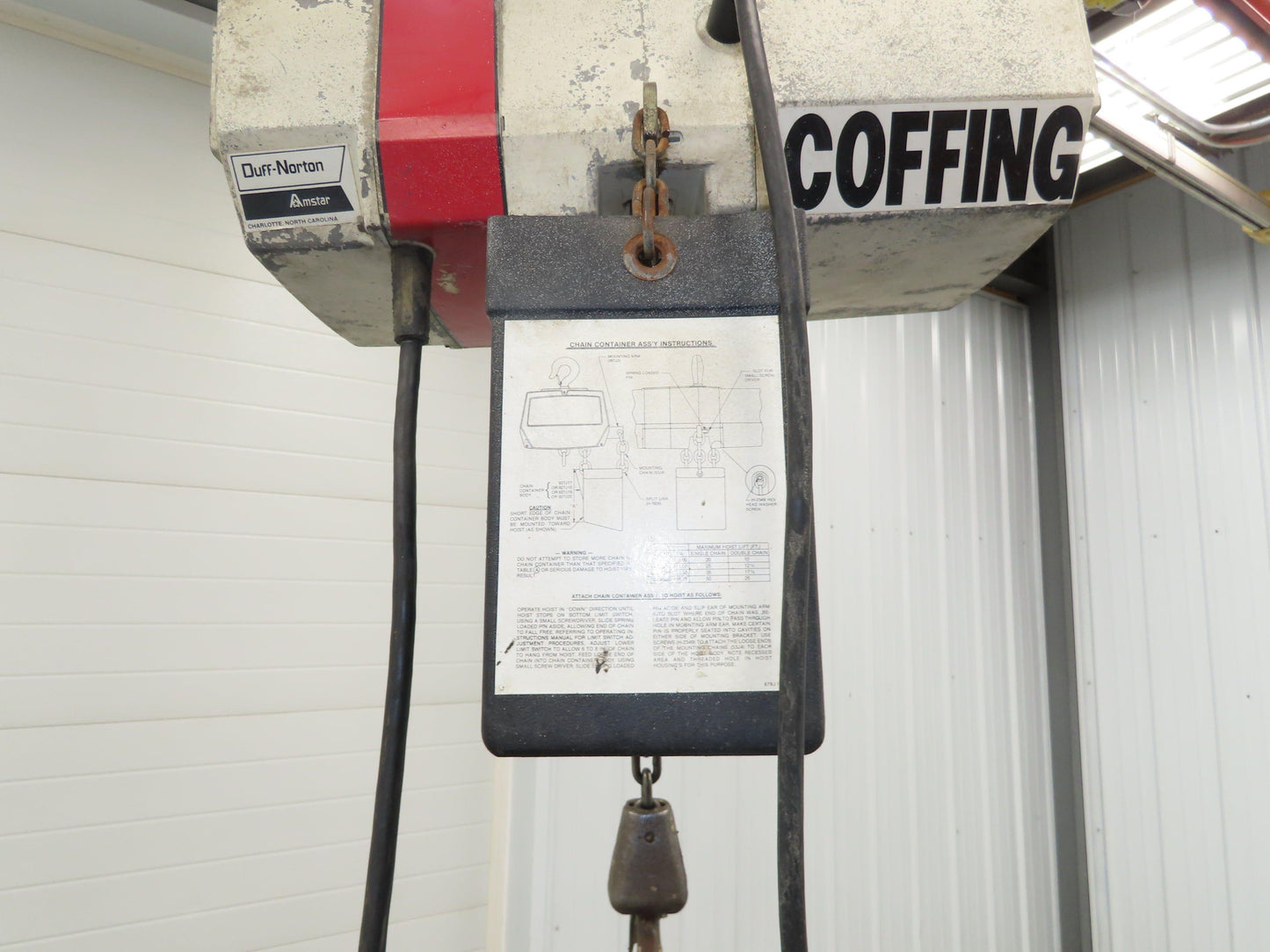 Coffing EC 1009 1 1/2 Ton Electric Chain Hoist 9 FPM 15' Lift 110 Volt 1PH