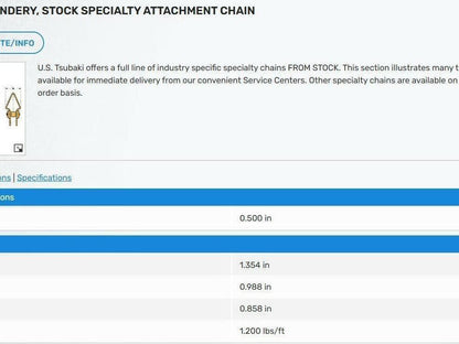 Tsubaki #40 Bindery Attachment Roller Chain 0.50" Pitch 10' Conveying Chain