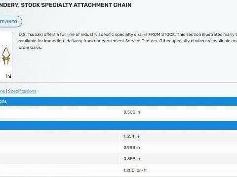 Tsubaki #40 Bindery Attachment Roller Chain 0.50" Pitch 10' Conveying Chain