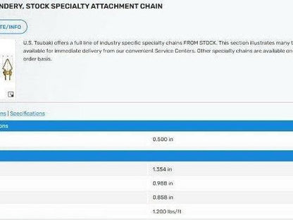 Tsubaki #40 Bindery Attachment Roller Chain 0.50" Pitch 10' Conveying Chain