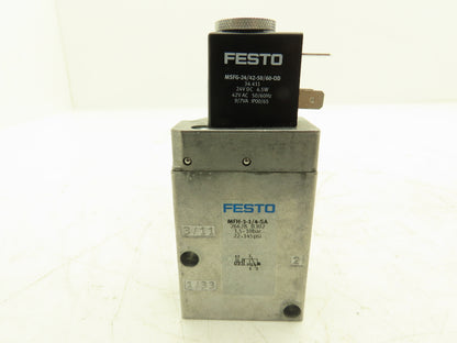 Festo 26628 MFH-3-1/4-SA Solenoid Valve 3 Way 2 Pos 145 PSI 1/4"NPT NC 24VDC