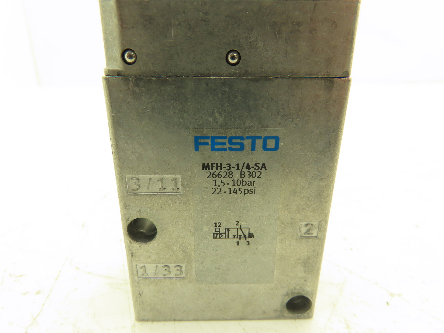 Festo 26628 MFH-3-1/4-SA Solenoid Valve 3 Way 2 Pos 145 PSI 1/4"NPT NC 24VDC