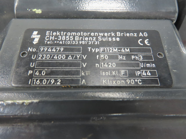 EMWB F112-4M Water Cooled AC Motor 4kw 1420rpm 220/400V 3PH 50Hz IEC 112M Metric