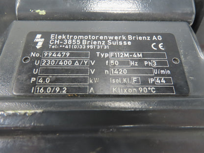 EMWB F112-4M Water Cooled AC Motor 4kw 1420rpm 220/400V 3PH 50Hz IEC 112M Metric