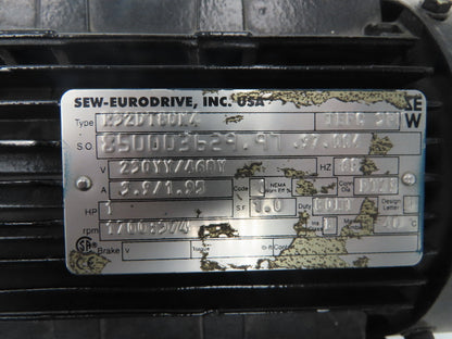 Sew-Eurodrive R32DT80N4 Inline Gearmotor 4.5:1 Reducer 374rpm 1Hp 230/460V 3PH