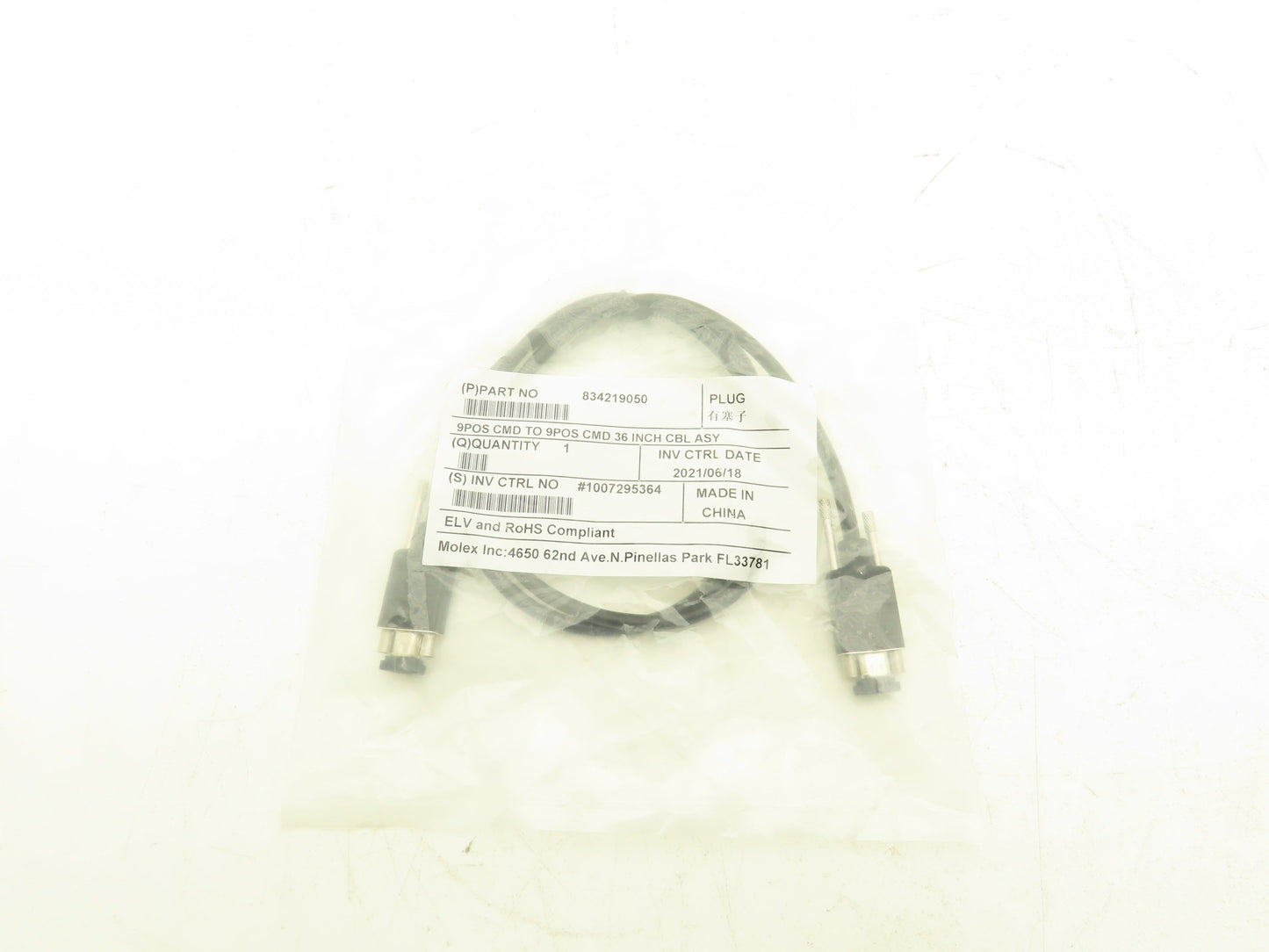 Molex Inc 834219050 Cable Assembly 9 Position D Sub Micro 3'