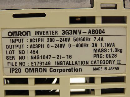 Omron 3G3MV-AB004 Sysdrive VFD Inverter AC Drive .55Kw 240V 1PH In 3PH Out