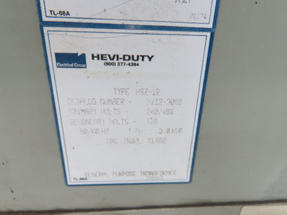 Sola Hevi-Duty HZ12-3000 Step-Down Transformer 3Kva 240/480V to 120V 1PH