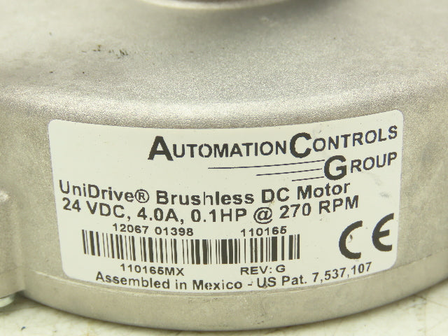 Automation Controls 100W24 UniDrive DC Motor 24VDC Variable Speed Conveyor Drive