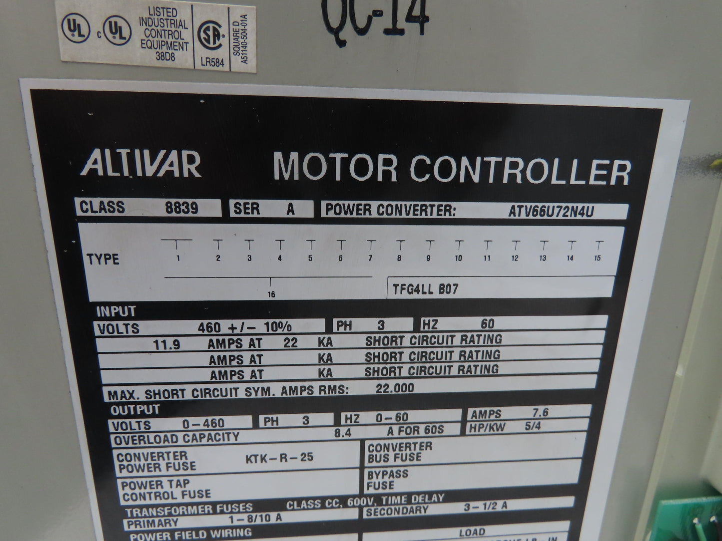 Square D ATV66U72N4U Altivar Enclosed 5 Hp Motor Controller