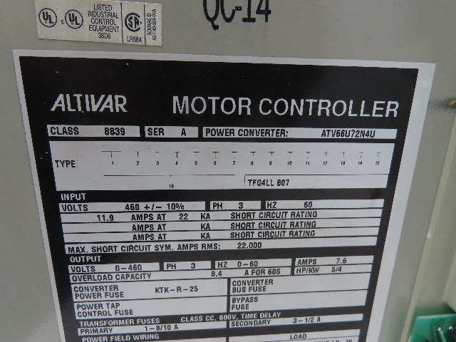 Square D ATV66U72N4U Altivar Enclosed 5 Hp Motor Controller