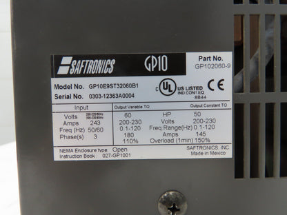 Saftronics GP102060-9 60Hp AC Drive Motor Controller 208/230/460v 3ph
