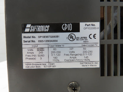 Saftronics GP102060-9 60Hp AC Drive Motor Controller 208/230/460v 3ph