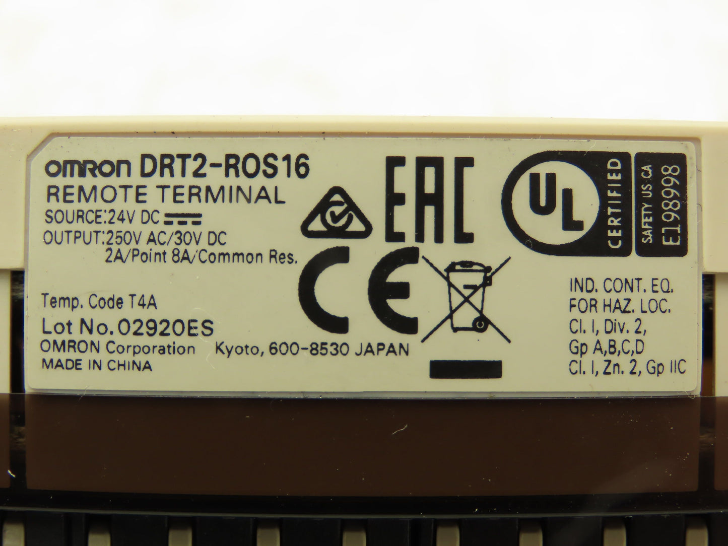 Omron DRT2-ROS16 DeviceNet Remote I/O Terminal with Relay Outputs 24VDC