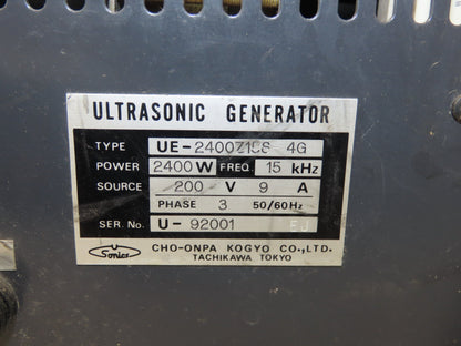 Cho-Onpa Kogyo W2410 Ultrasonic Welder 2400 Watt 15kHz 200v 3ph 50/60Hz