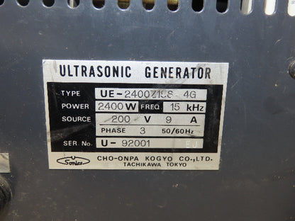 Cho-Onpa Kogyo W2410 Ultrasonic Welder 2400 Watt 15kHz 200v 3ph 50/60Hz