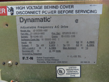 Eaton AF-502608-0480 VFD Variable AC Drive 3Ph 480V In 25Hp 460v 36A 133Hz Out