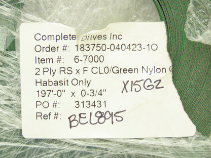 Mulhern 6-7000 Flat Conveyor Belt 19mm x 197' Green Nylon Fabric Machine Tape