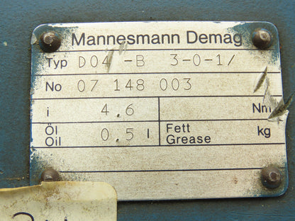 Mannesmann Demag D04-B 3-0-1 Crane Drive Gearbox 4.6:1 Reducer for Gearmotor
