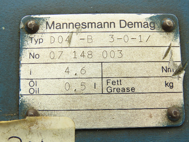 Mannesmann Demag D04-B 3-0-1 Crane Drive Gearbox 4.6:1 Reducer for Gearmotor