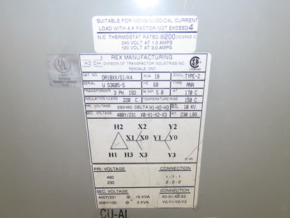 Rex DA18XX/S1/K4 Power Isolation Transformer 18KVA 3Ph HV 220/440 LV 400Y/231V