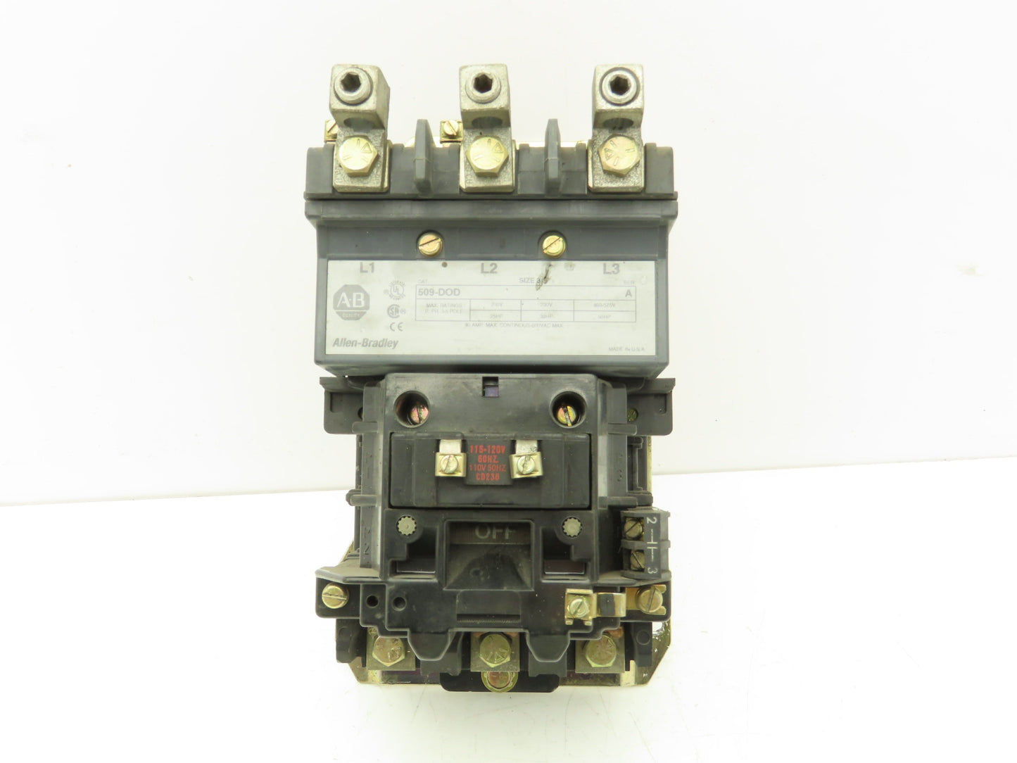 Allen Bradley 509-DOD Size 3 Motor Starter Contactor 120V Coil 90A 50Hp 600VAC