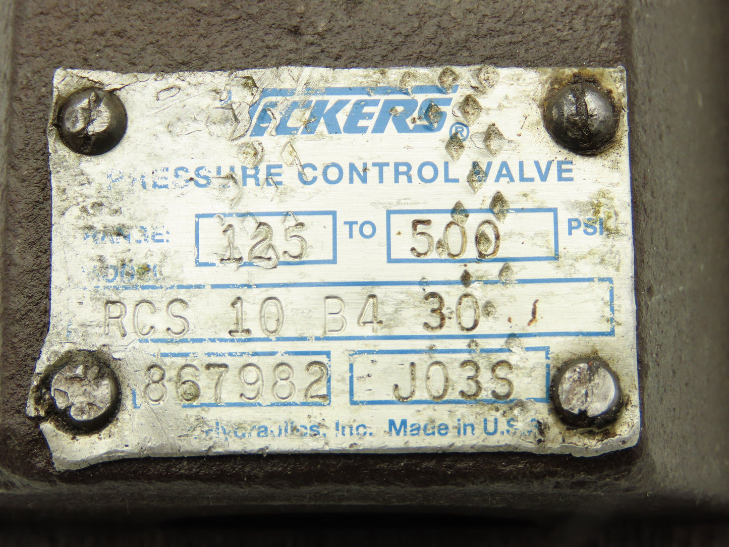 Vickers RCS 10 B4 30 Hydraulic Pressure Relief Valve 125-500 PSI