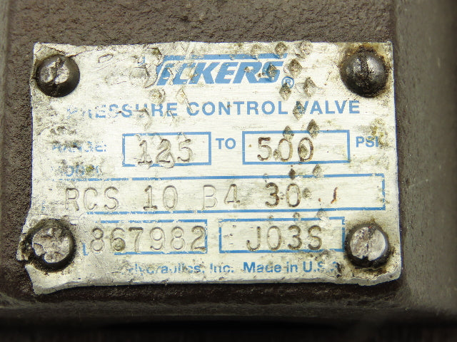 Vickers RCS 10 B4 30 Hydraulic Pressure Relief Valve 125-500 PSI