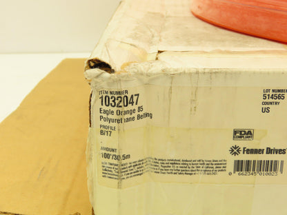 Fenner Drives 1032047 Eagle Orange 85 Polyurethane V-Belting B/17 Profile 95'