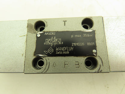 Wandfluh AK4D62 Pneumatic Solenoid Operated Hydraulic 4/3 Spool Valve 5000 PSI
