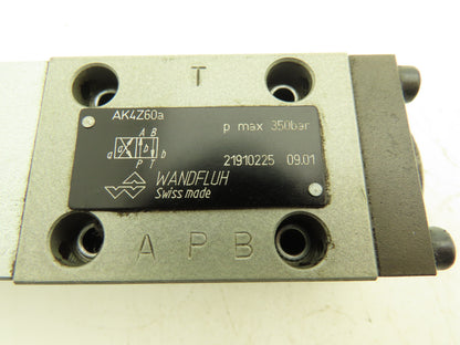 Wandfluh AK4Z60A Pneumatic Solenoid Operated Hydraulic 4/2 Spool Valve 5000 PSI