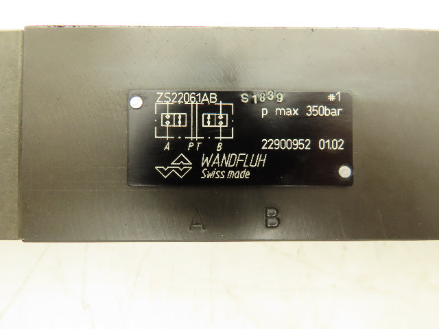 Wandfluh ZS22061AB Hydraulic Directional 2/2 Solenoid Poppet Valve 24Vdc 5000psi
