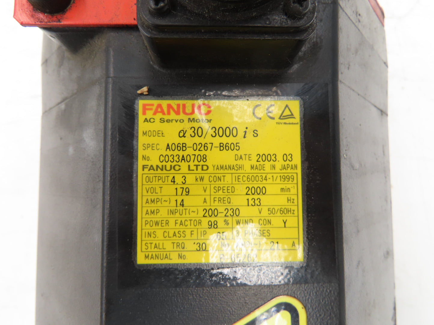 Fanuc A06B-0267-B605 AC Servo Motor 4.3kW 179v 3Ph 3000RPM Encoder A8602014T301