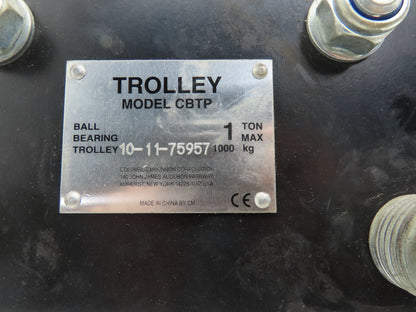 CM CBTP 1 Ton Manual Plain Push Trolley 2.3"-8.7" Flange CBTP0100