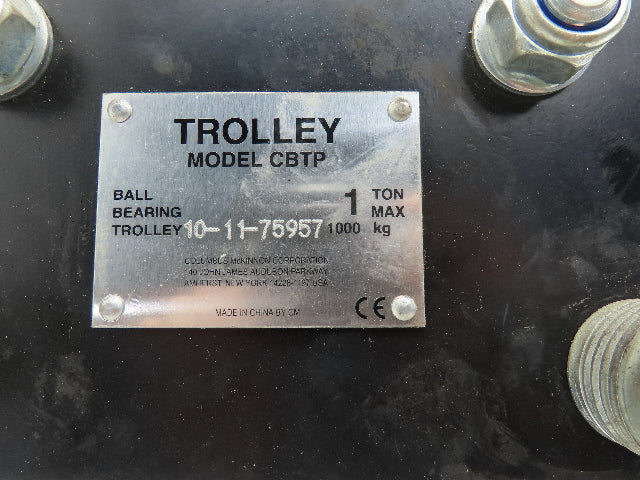 CM CBTP 1 Ton Manual Plain Push Trolley 2.3"-8.7" Flange CBTP0100