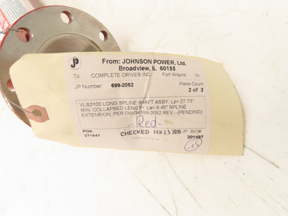 Johnson Power Drive Shaft 27.75"-37.2" Length 4" Slip Yoke U-Joint Both Ends