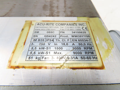 Acu-Rite 055C Spindle Motor Fryer CNC Anilam 5.5kW 9000rpm 250V 3ph