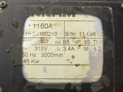 Anilam AM 1160A AC High Inertia Servo Motor Fryer 1.45kW 1.9Hp 3000rpm 315v 3ph