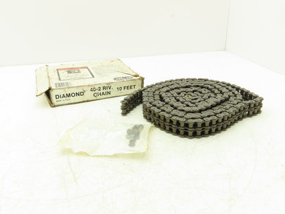 Diamond #40 Double Roller Chain Riveted 0.500 Pitch 10' Box & Master Link