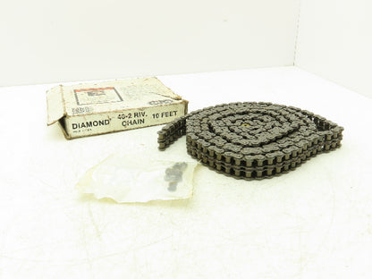 Diamond #40 Double Roller Chain Riveted 0.500 Pitch 10' Box & Master Link